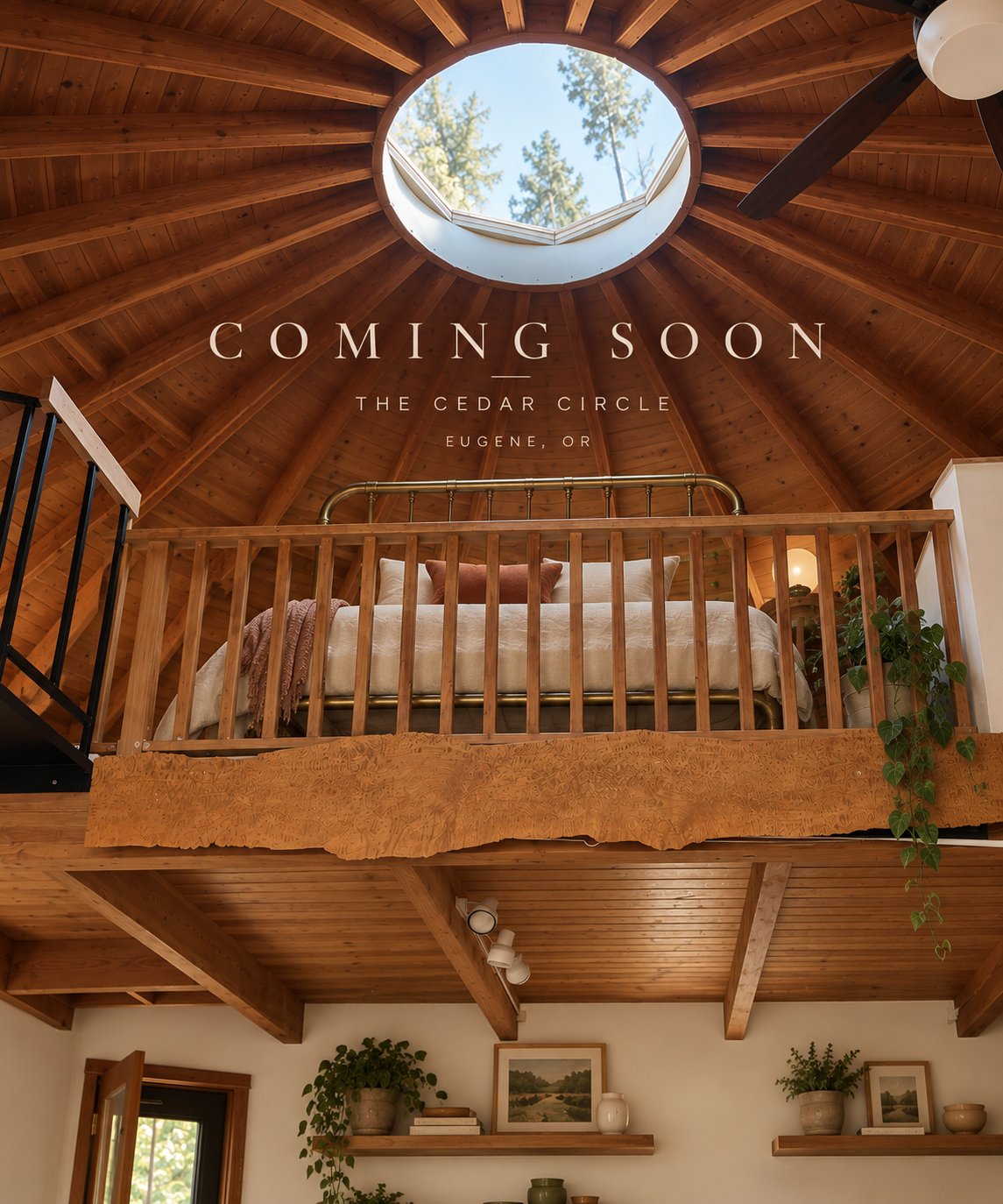 The Cedar Circle, a round cedar house in Eugene — coming soon