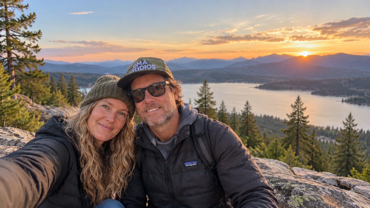 Greg and Sarah at sunset above an Oregon lake